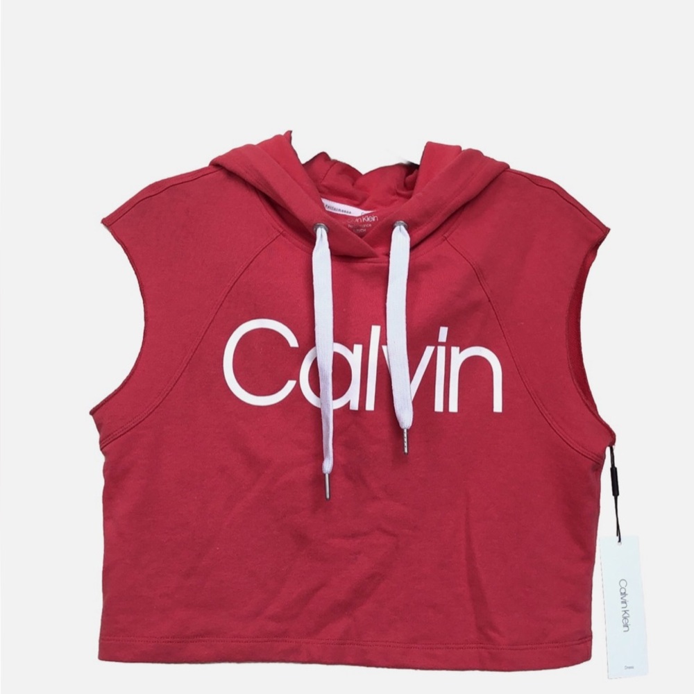 Calvin Klein Performance Sleeveless Red Cropped Hoodie